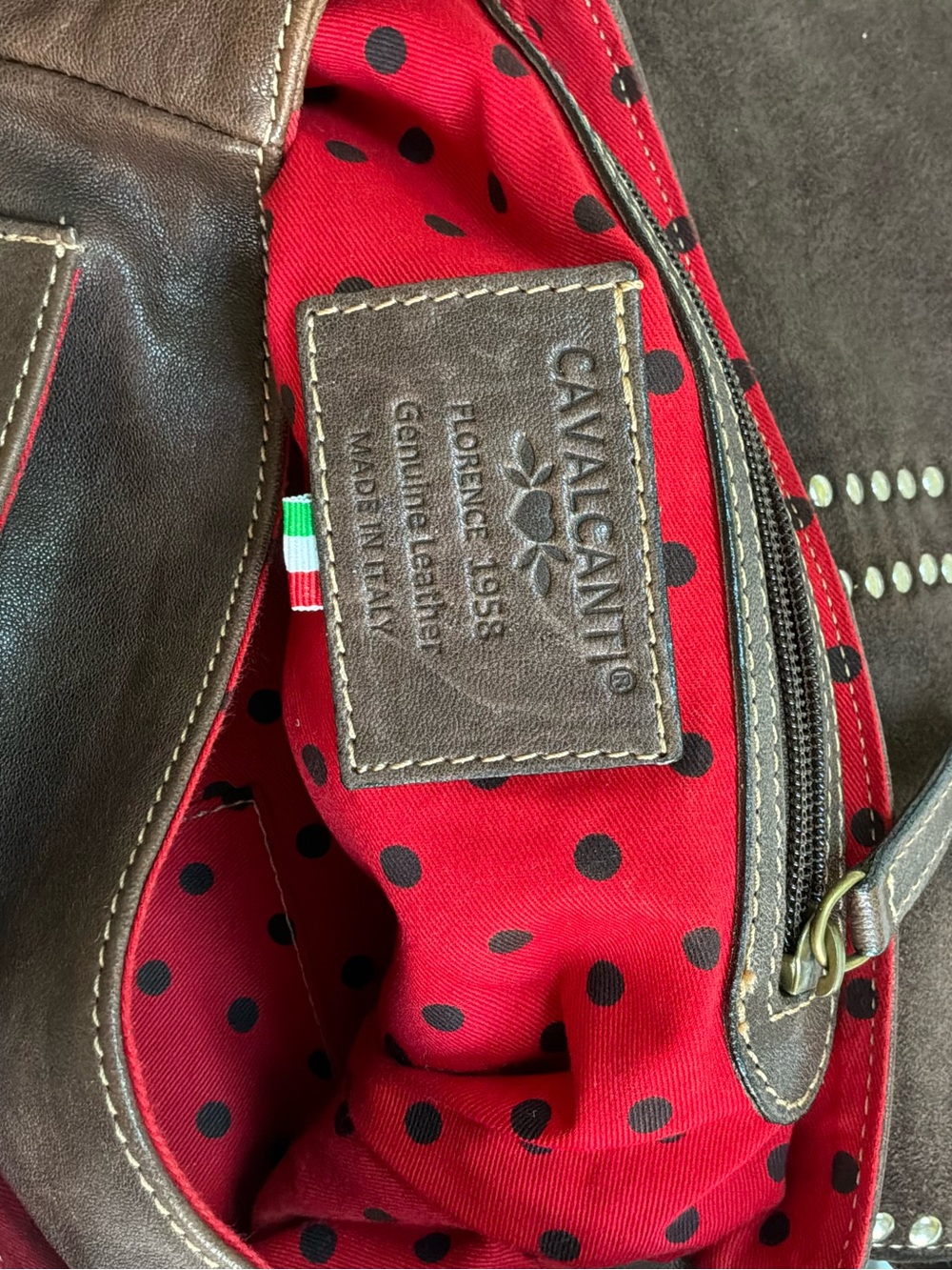 Brown Studded Leather Messenger Bag - Picture 6 of 10